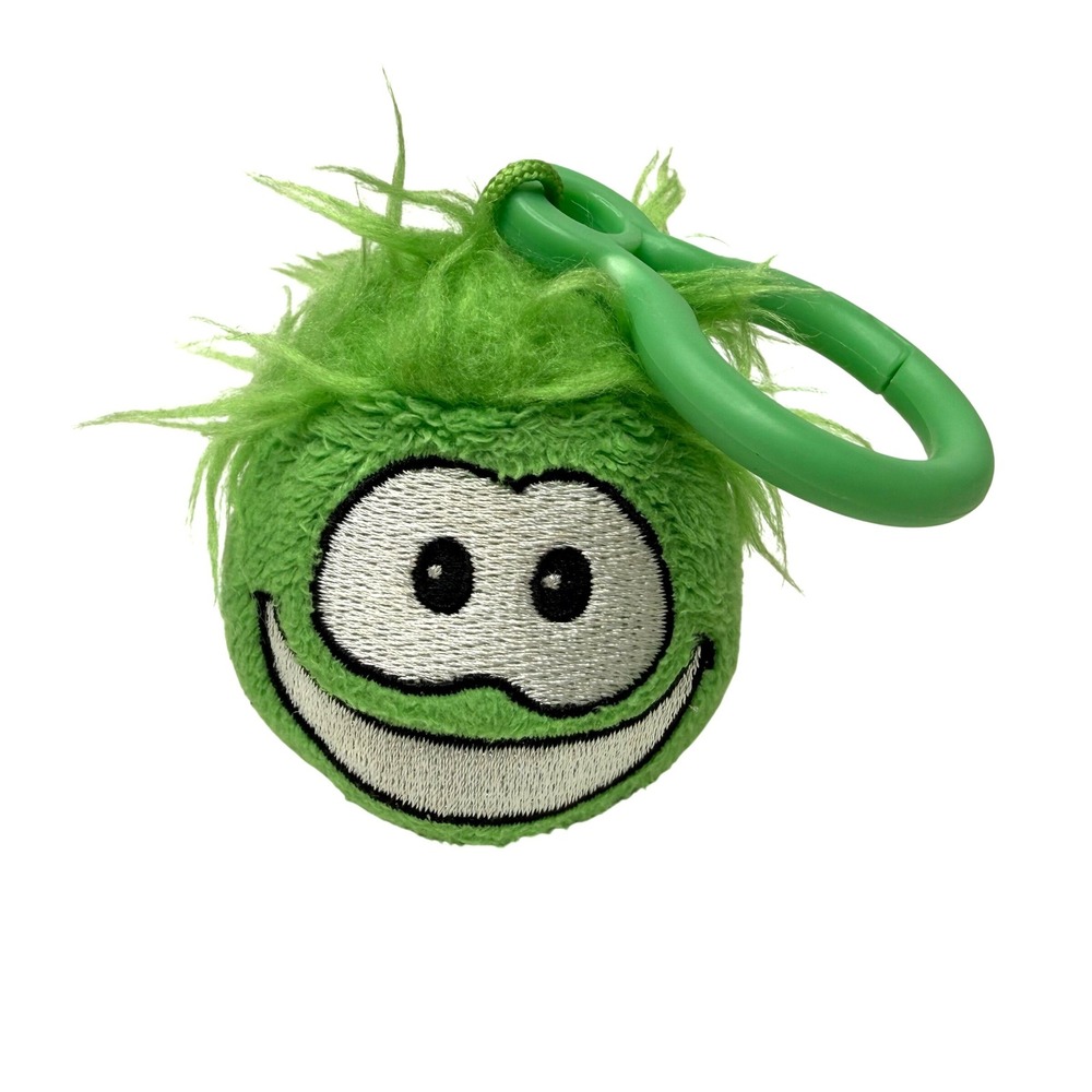 Disney Club Penguin Green Puffle Plush Keychain Jakks Pacific Backpack Clip Toy